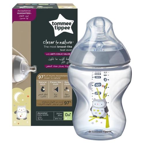 Tommee Tippee Closer to Nature Baby Bottle 0m+ Κωδ 42250103 Μπιμπερό Πολυπροπυλενίου Αργής Ροής με Θηλή Σιλικόνης, Κατά των Κολικών 260ml - Γκρι
